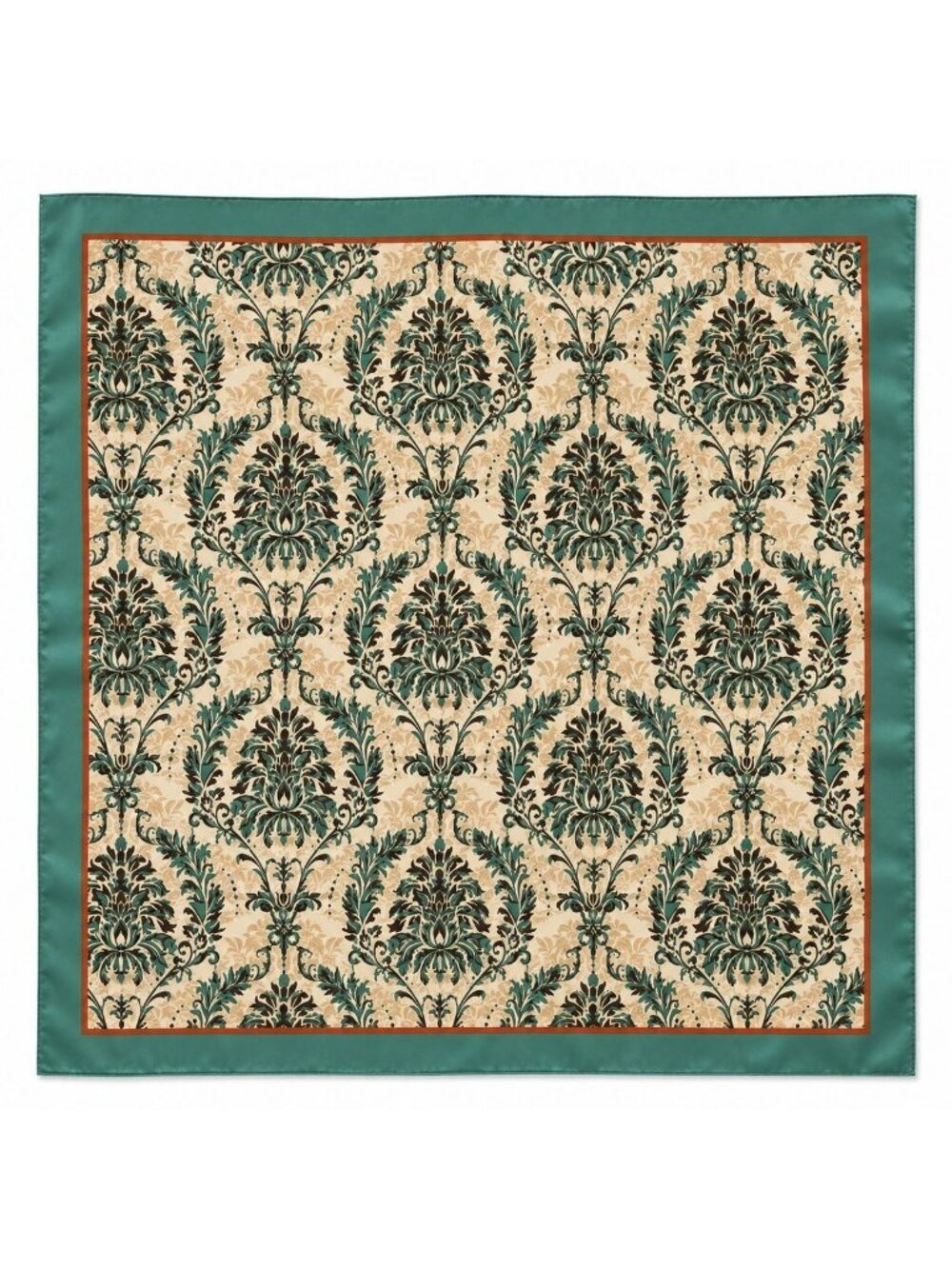 Teal Rust Damask Wild Rag Scarf 35x35 Satin Polyester Western Cowgirl